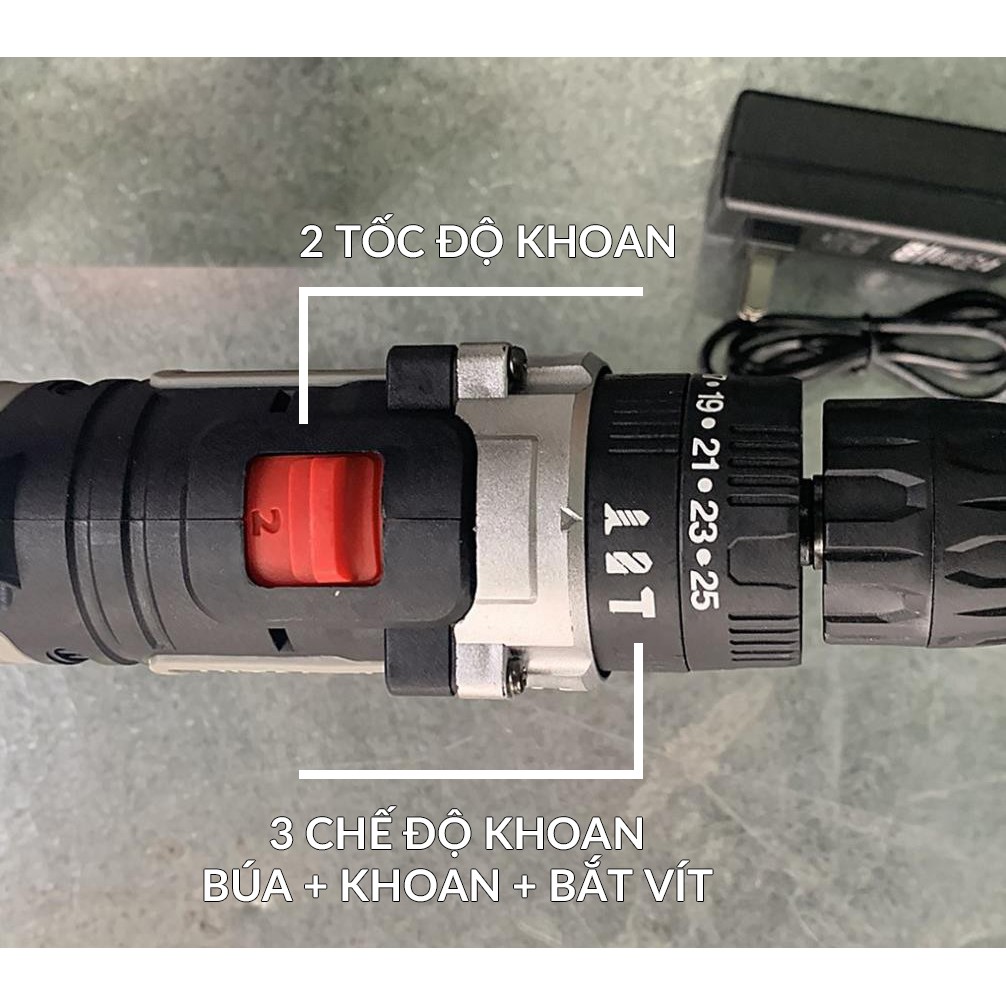 Máy khoan Hitachi 36V phụ kiện 24 chi tiết - Có búa khoan tường + Bộ phụ kiện 24 chi tiết - khoan tường