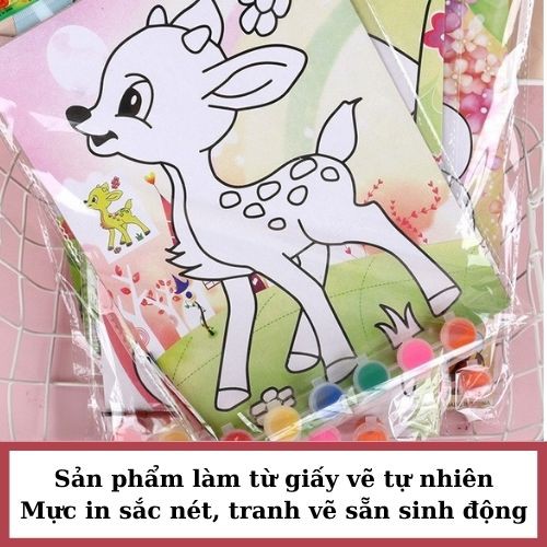 Bộ 2 và 5 TRANH TÔ MÀU kèm 6 KHAY MÀU và CỌ VẼ - Đồ chơi giáo dục mỹ thuật cho bé  sáng tạo, tiên dụng