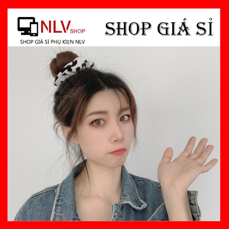 Combo 1 Dây cột tóc Scrunchies + 1 Băng đô rửa mặt bò sữa siêu xinh hot trend