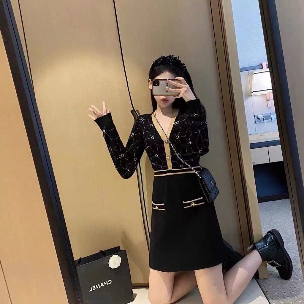 Đầm sweater Đen Dệt Kim Ôm Eo Kiểu Pháp Thời Trang Mùa Đông 2022 Cho Nữ