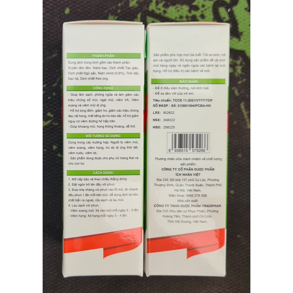 Xịt Mũi Họng Xoang INV 15ml - Giúp làm sạch, phòng ngừa và làm giảm triệu chứng sổ mũi, ngạt mũi, viêm VA, Viêm xoang