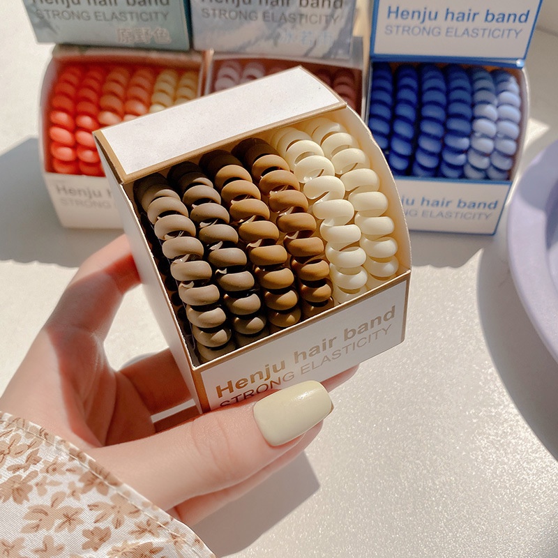 Hộp 6 Dây buộc tóc lò xo co giản 2 da màu pastel