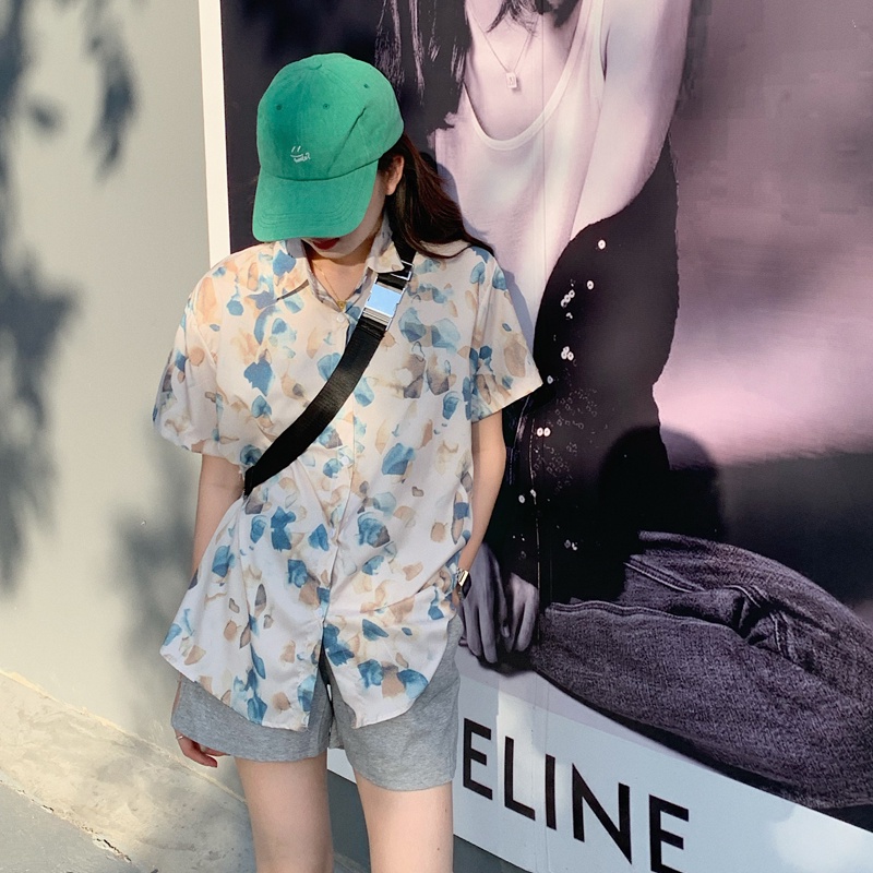 Áo sơ mi SUXI tay ngắn dáng rộng in họa tiết thời trang mùa hè trẻ trung cho nữ