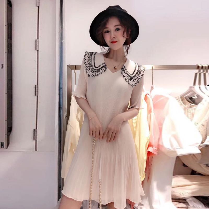 Đầm tay ngắn chất Chiffon màu trơn thiết kế dáng rộng che khuyết điểm