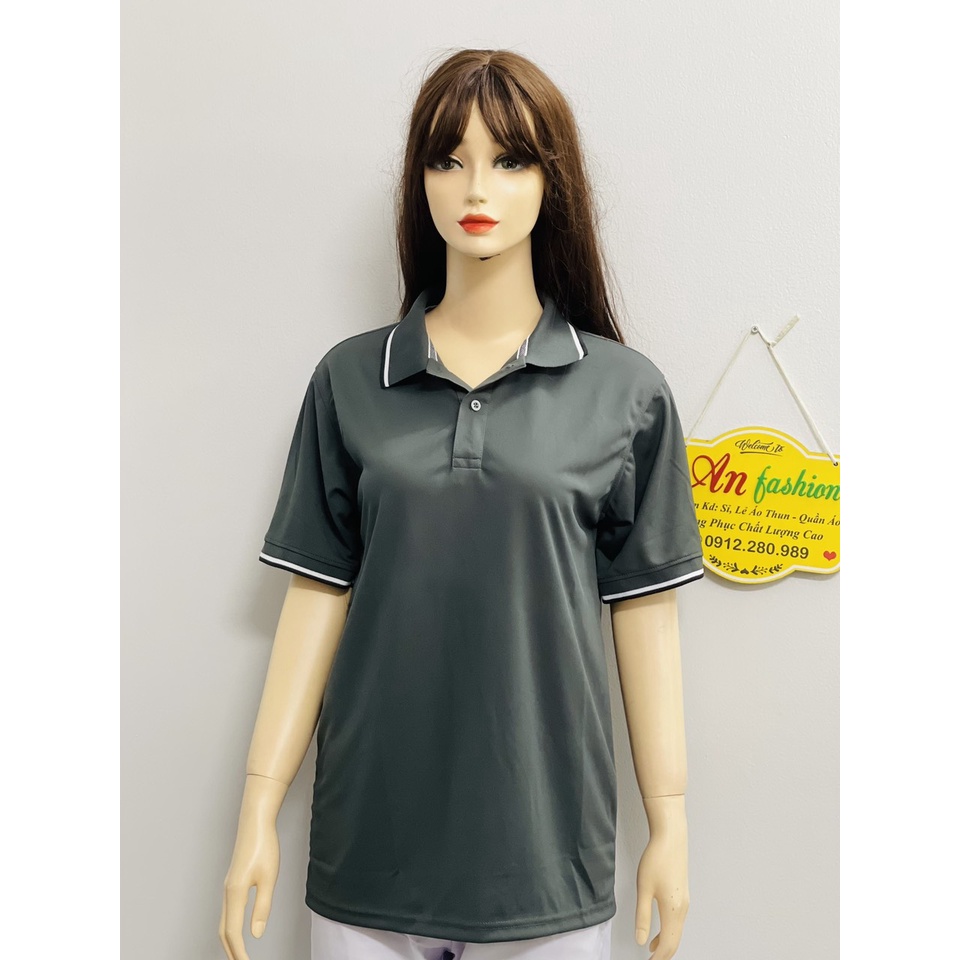 Áo thun có cổ nam nữ màu xám thời trang vải thun cá sấu mè  _ Hình chụp thật