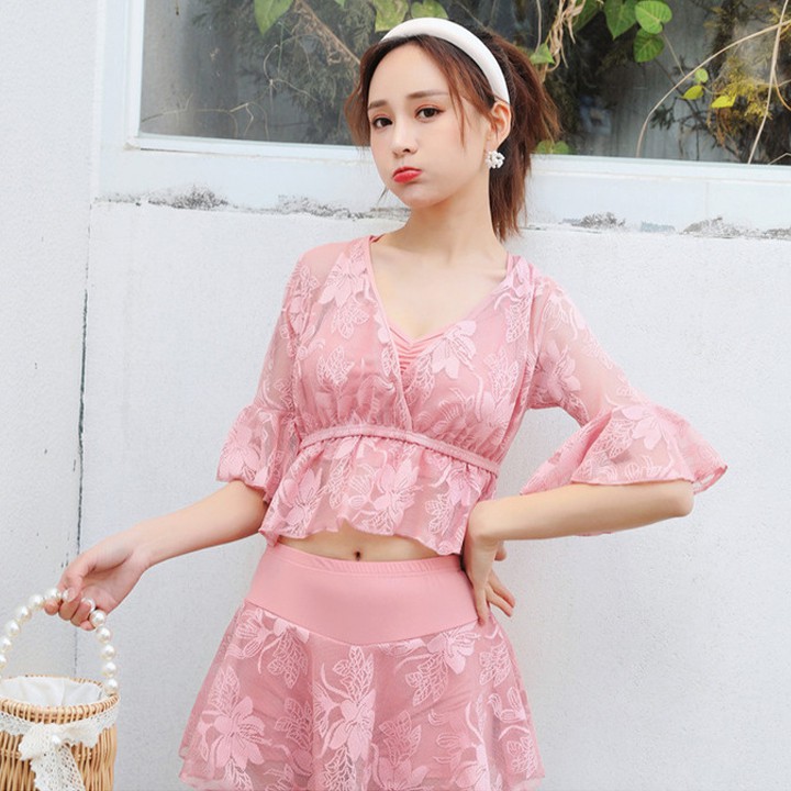 Bộ đồ bơi 3 mảnh bikini đẹp có đệm với màu hồng xinh xắn 💖 | BigBuy360 - bigbuy360.vn