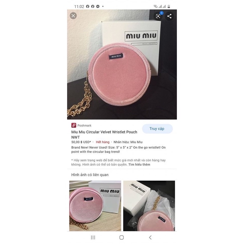 Bóp Cầm Tay M!u M!u Circular Velvet Wristlet Pink Pouch