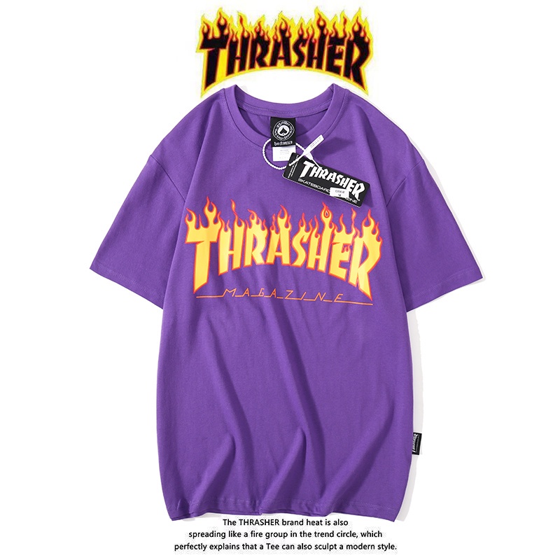 Goods In Stock Áo thun Cotton tay ngắn In hình Thrasher cổ điển thời trang thường ngày cho nam và nữ