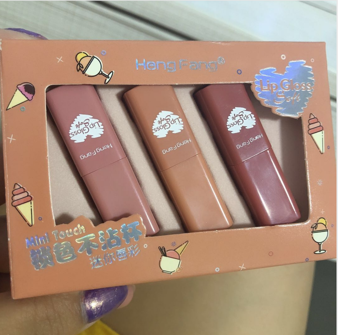 Set 3 Son Bóng Mini Mềm Mịn Lâu Trôi Không Thấm Nước Hengfang | BigBuy360 - bigbuy360.vn