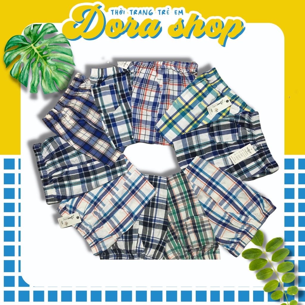 Quần sooc, quần short bé trai, chất thô 100% cotton, kẻ sọc caro hàng vnxk Dora Kids