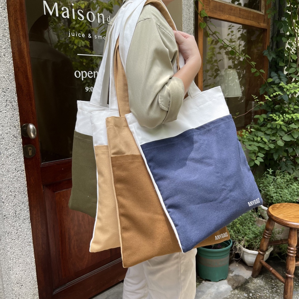 Túi tote vải canvas dáng dọc phối màu thời trang ANYBAG