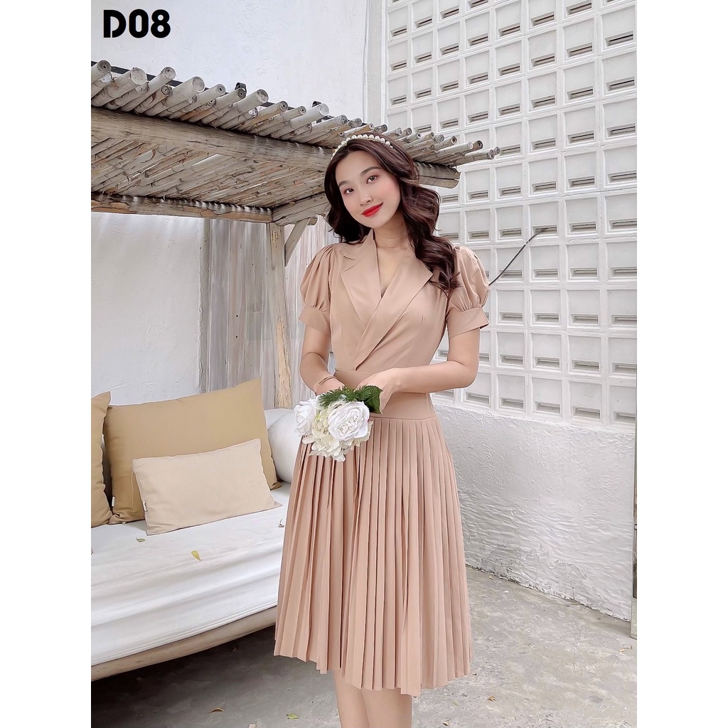 Đầm công sở vổ vest xếp ly chất cotton lạnh D08