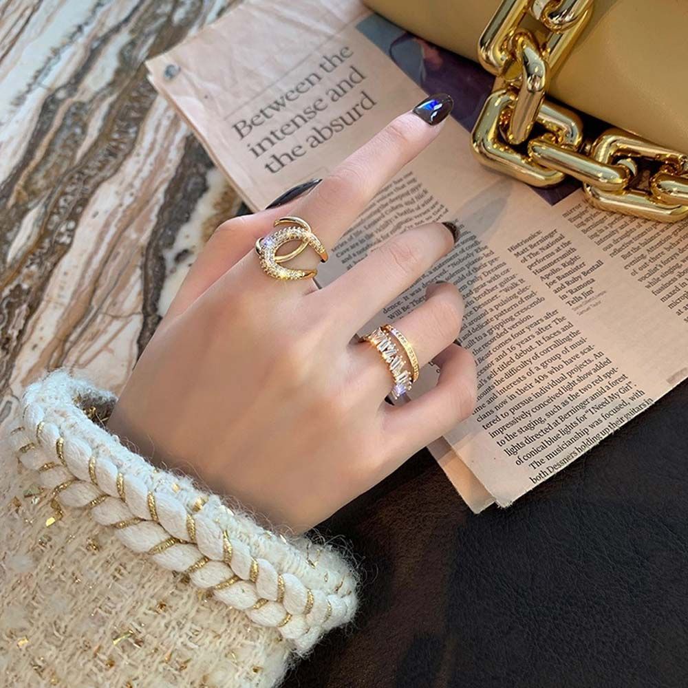 Nhẫn hở đính đá zircon phong cách Hàn Quốc tinh tế thời trang cho nữ