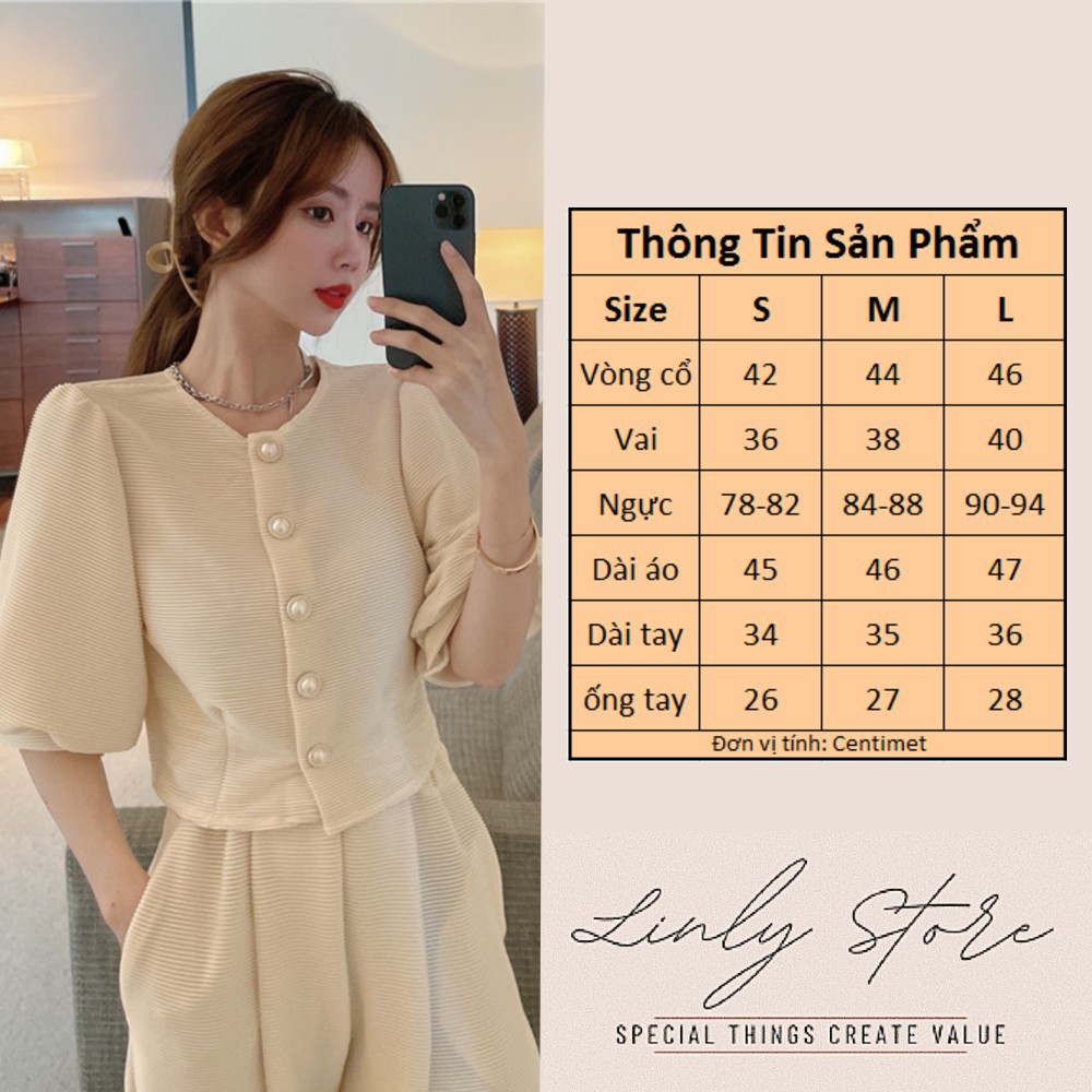 ÁO KIỂU CROPTOP PHỐI CÚC NGỌC - ÁO SƠ MI TAY PHỒNG 2 LỚP - CHẤT THUN DẬP LY A-CN | BigBuy360 - bigbuy360.vn