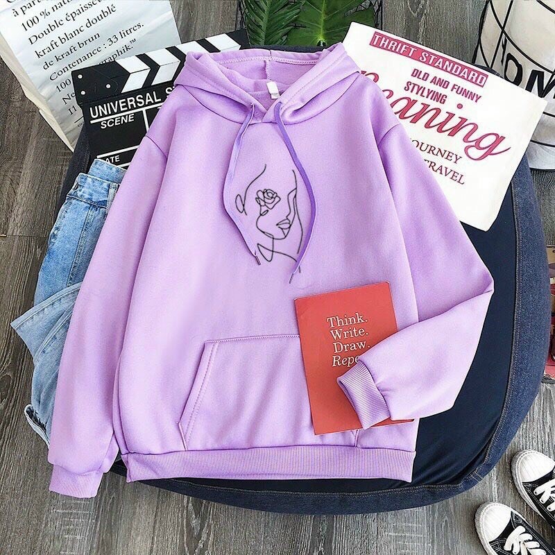 Áo khoác hoodie nữ form rộng, Áo hoodie nỉ lót bông unisex in hình - kiểu dáng hàn quốc, form 75kg