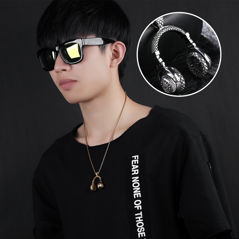 Dây chuyền dài với mặt hình tai nghe DJ phong cách rock hip hop cho nam nữ