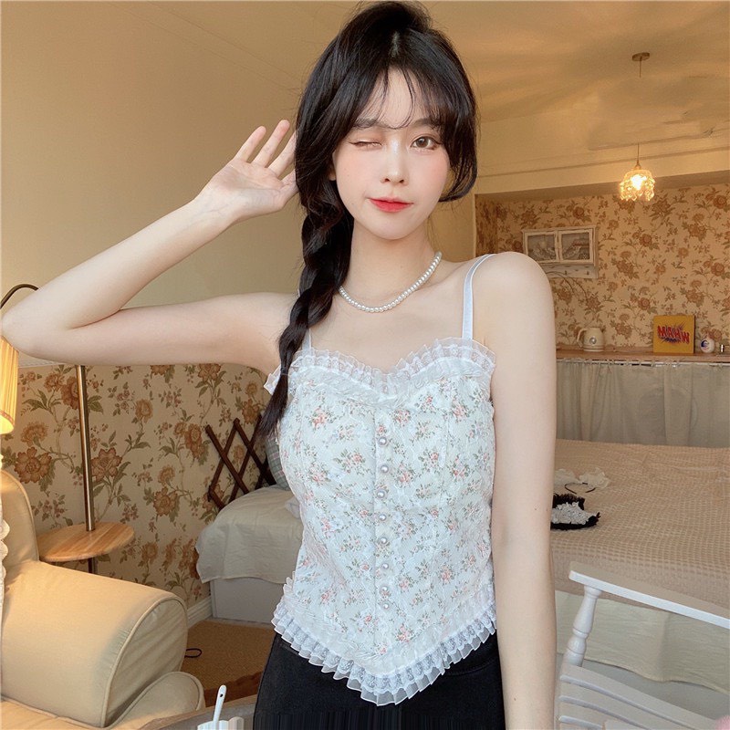 Áo Bra Nữ Ren Hoa Tiểu Thư Đính Hạt Viền Bèo, Chun Sau Dáng Croptop Siêu Xinh Kèm Mút Ngực Ms B3