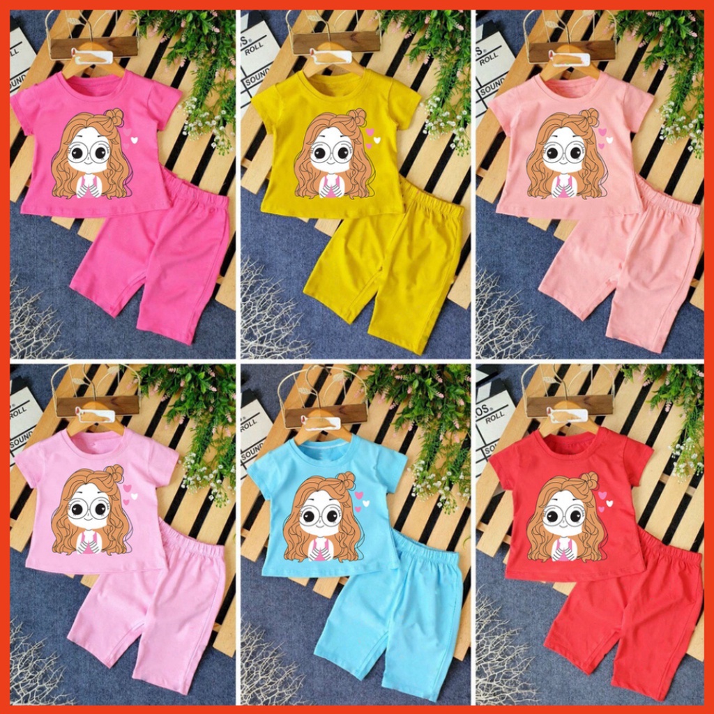 ( Khuyến mãi ) Combo 6 Bộ bé gái hình cô bé gái đeo mắt kinh tóc vàng cho bé từ 6-28kg .BDBG52. .