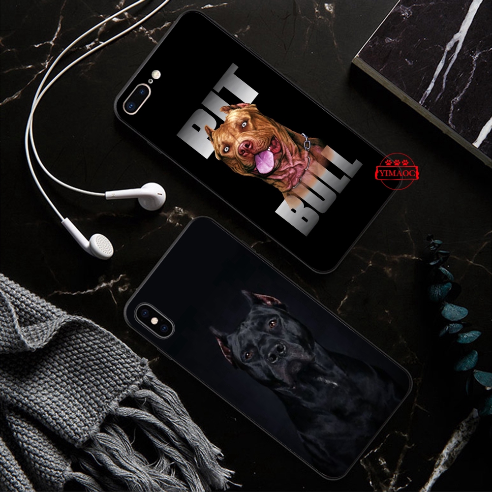 iPhone XS Max XR X 11 Pro 7 8 6 6S Plus Lovely Pet Dog Pitbull Novelty Fundas Soft Case