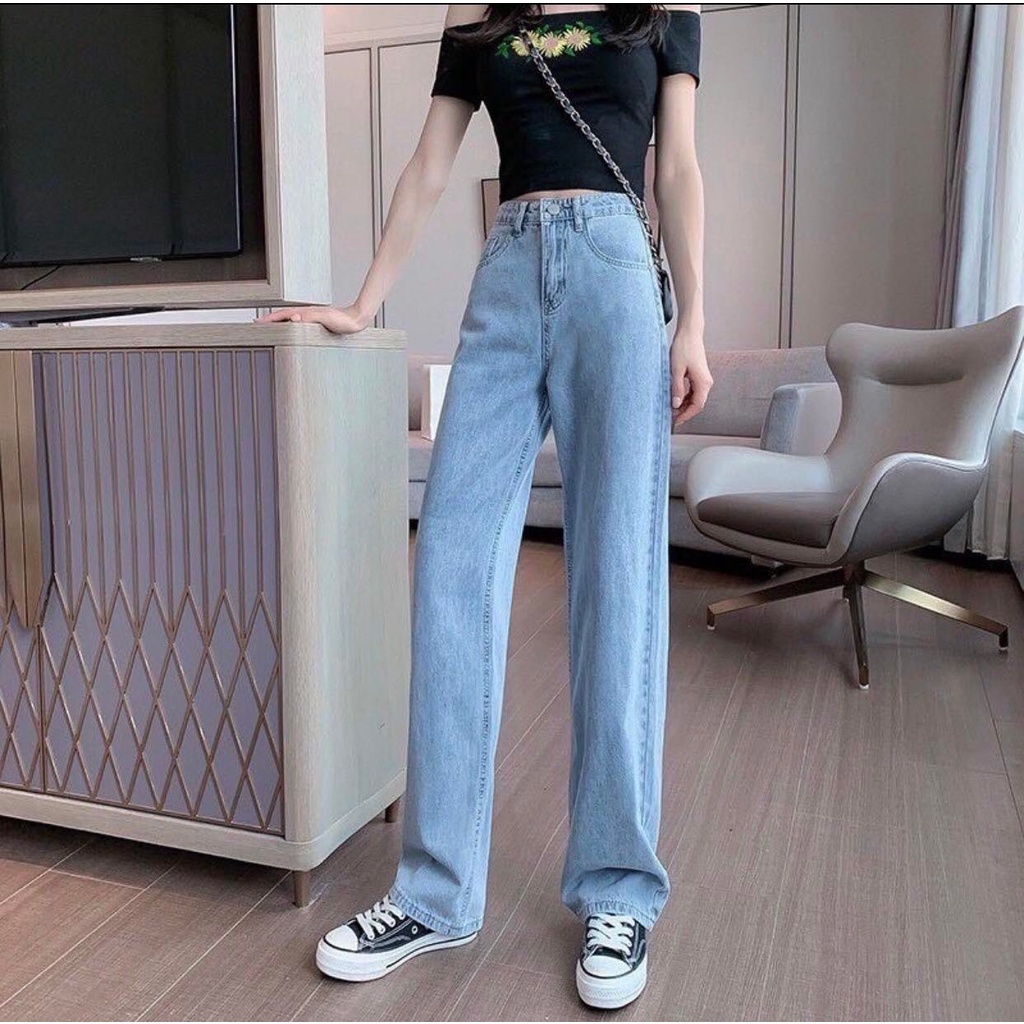 Quần jean ống rộng nữ ❤️ Quần bò nữ lưng cao dáng suông chất mềm mại - CAPRI STORE 3132 | BigBuy360 - bigbuy360.vn