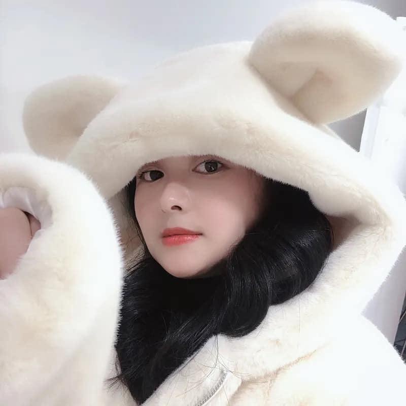 Áo khoác lông tai thỏ màu trắng siêu ấm mềm mịn, áo lông nữ khóa kéo thời trang Hàn Quốc.