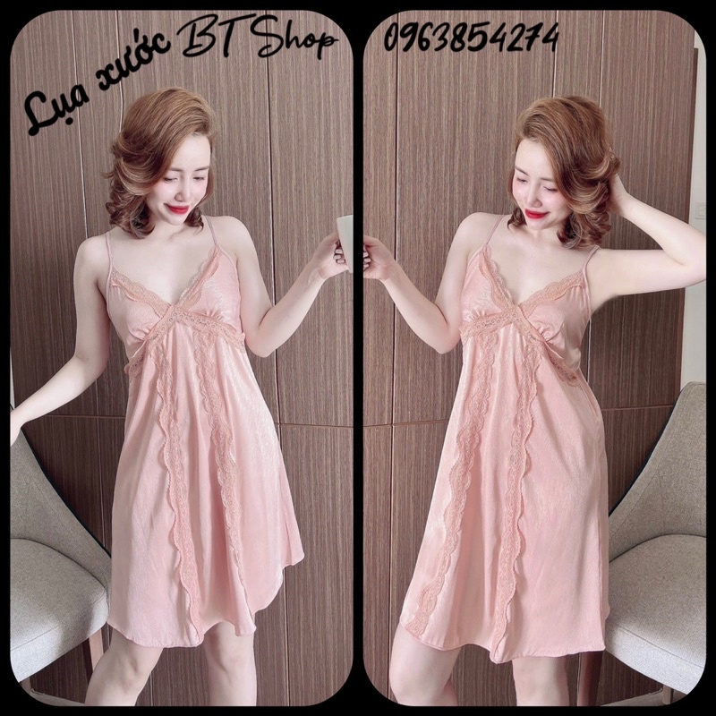 Váy đầm ngủ mặc nhà lụa 2 dây trơn freesize 42-57kg