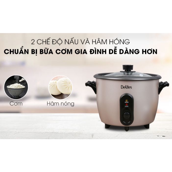 Nồi cơm điện nắp rời Delites 1.8 lít RC-10W003-Chính Hãng trưng bày 99%-Dung tích 1.8 lít