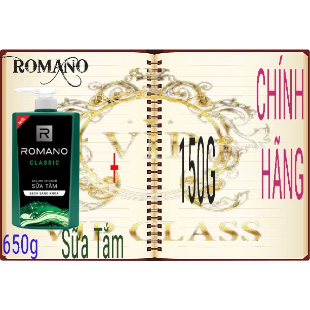 TẮM GỘI  ROMANO CLASSIC XANH LÁ 650G KÈM CHAI 150G.