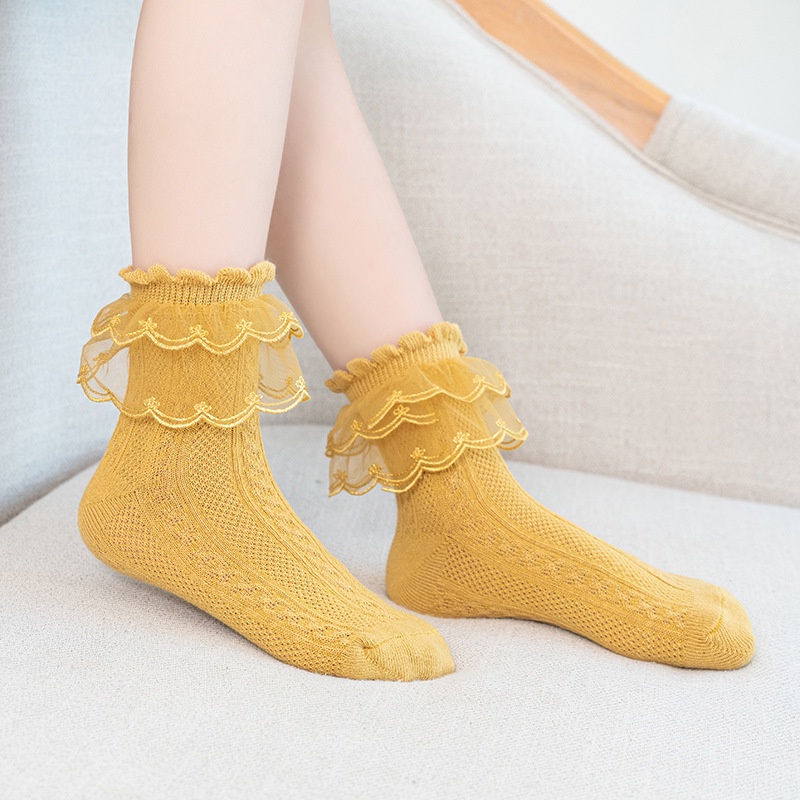 Vớ Vải Cotton Mỏng Phối Ren Thêu Họa Tiết Kiểu Lolita Dễ Thương Cho Bé Gái