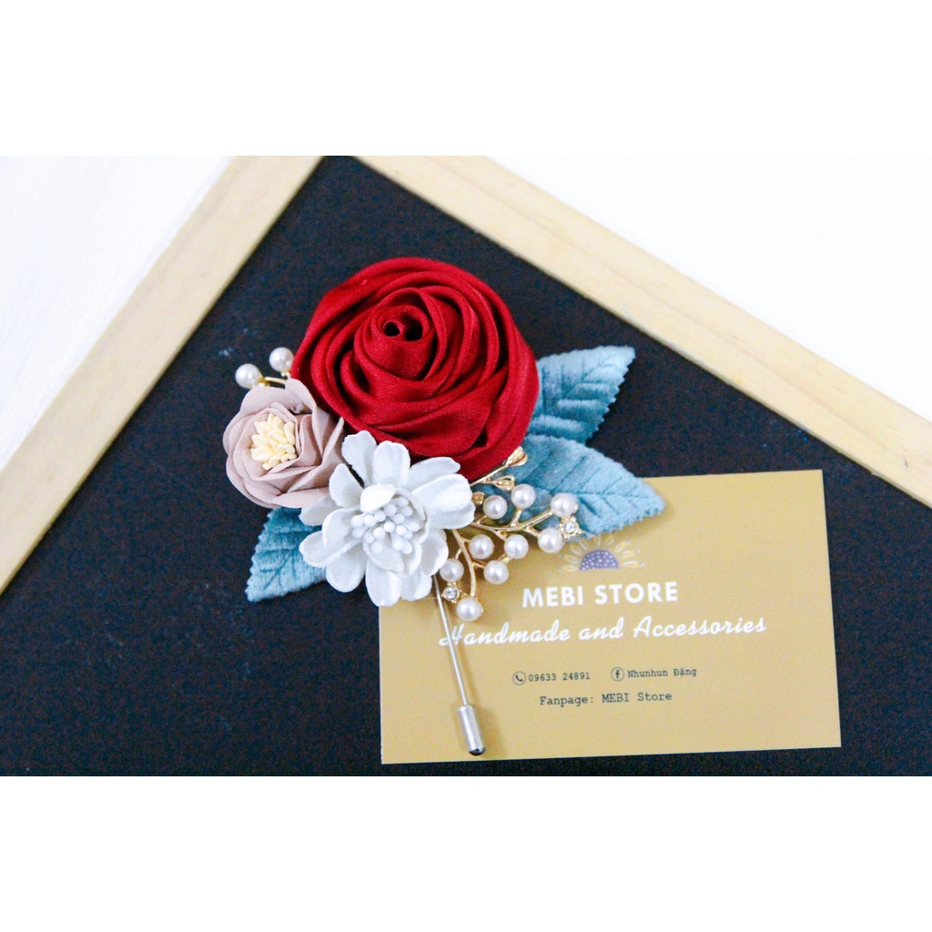 Ảnh thật - Hoa cài áo hồng cuộn chùm - hoa cài áo handmade cao cấp MEBI Store NOBOX