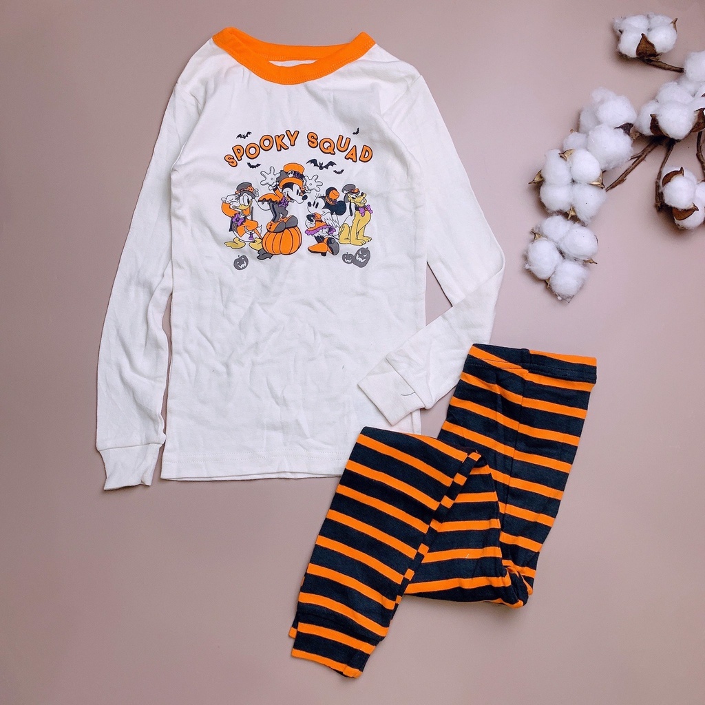 Bộ cotton GAP dài tay BT - Mickey Donal bí đỏ quần kẻ đen cam