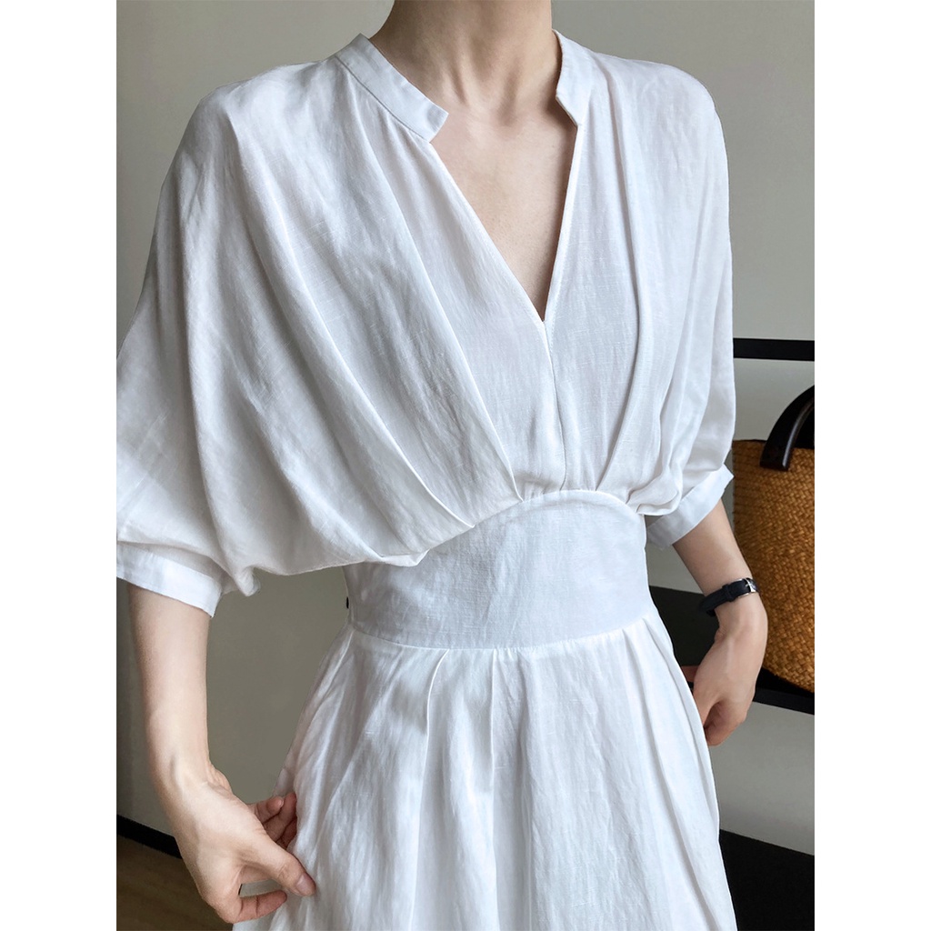 Đầm Cổ Chữ V Chất Liệu Cotton Lanh Phong Cách Pháp Thanh Lịch 3662 Dành Cho Nữ