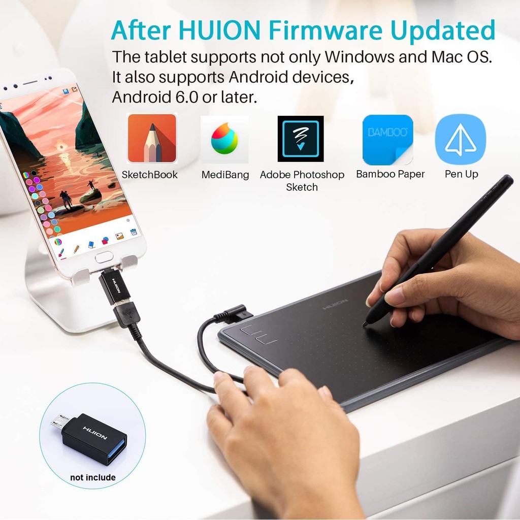 Bảng vẽ cảm ứng HUION H430P kèm bút vẽ không cần pin - Bảng vẽ đồ họa - Bảng vẽ máy tính