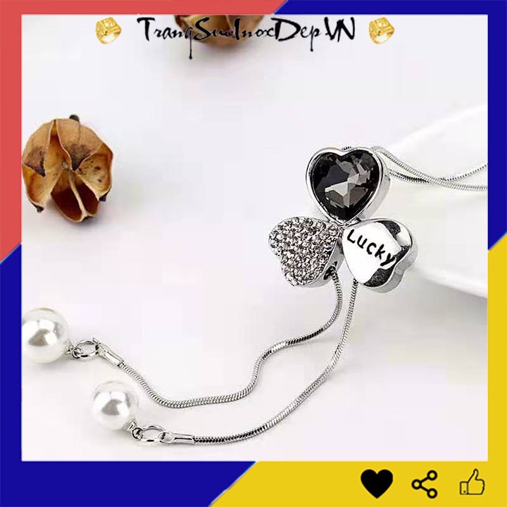 Dây chuyền nữ phong cách Hàn Quốc rớt cỏ 3 lá may mắn kiểu dài siêu đẹp, hợp thời trang, mang phong cách, dễ phối đồ