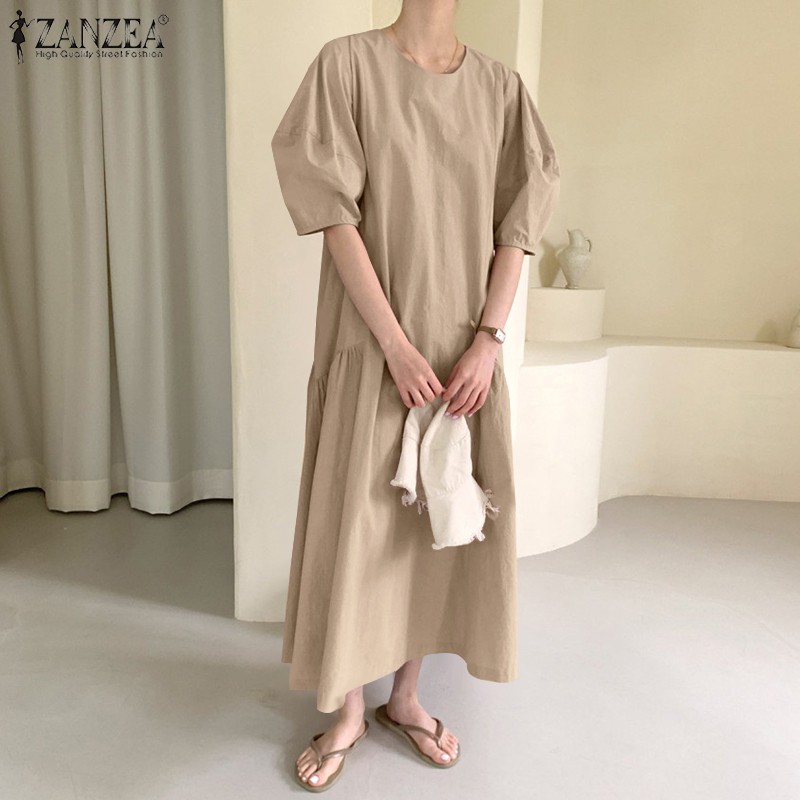 ZANZEA Đầm Tay Lỡ Cổ Tròn Dáng Dài Phong Cách Hàn quốc Thời Trang Nữ | BigBuy360 - bigbuy360.vn