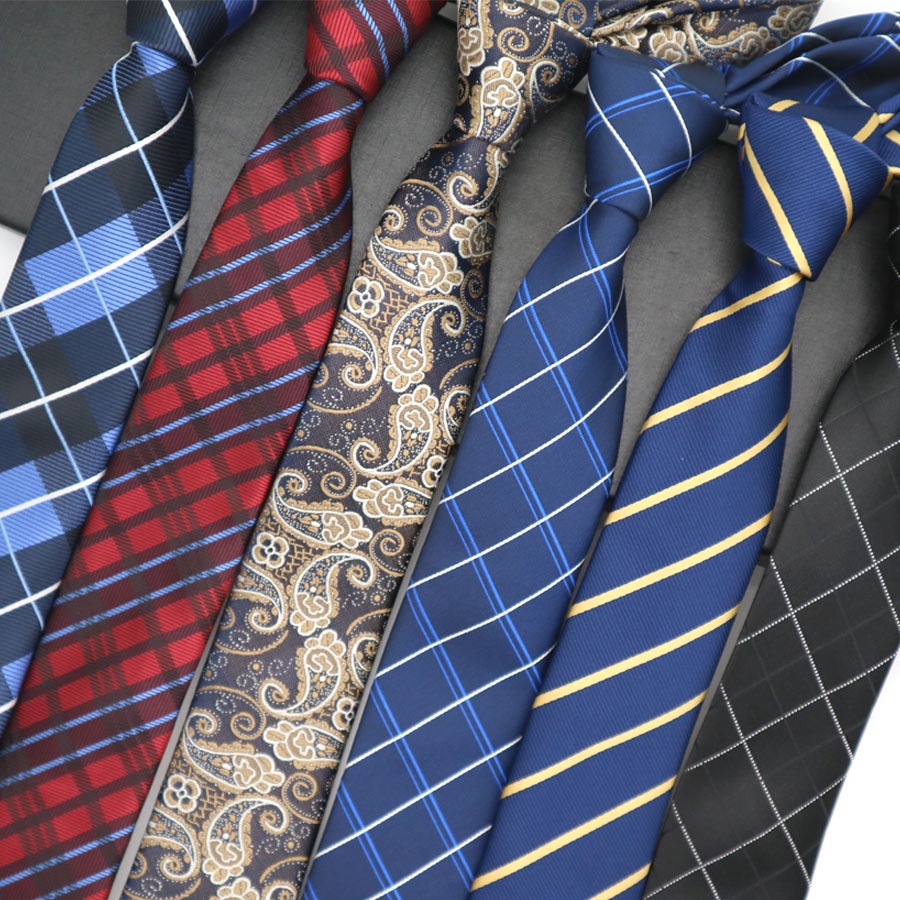 Cà Vạt Lụa Ôm Dáng Họa Tiết Kẻ Sọc / Chấm Bi 6CM Phong Cách Doanh Nhân Cho Chú Rể