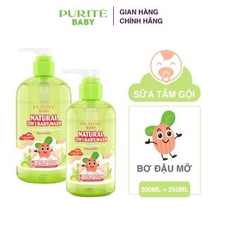 Combo 2 Sữa Tắm Gội Thiên Nhiên Bơ Đậu Mỡ Purité Baby 500ml + 250ml