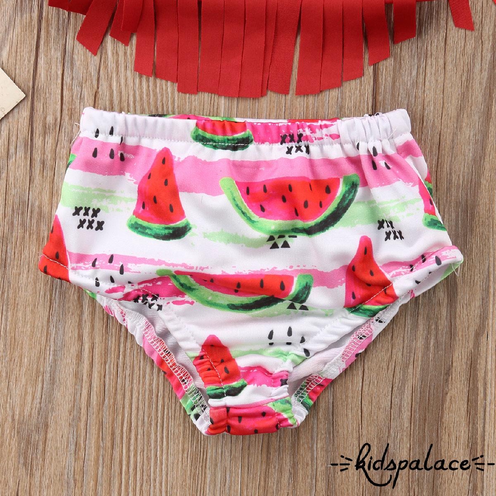 Set bikini hai mảnh phối tua rua họa tiết dưa hấu xinh xắn