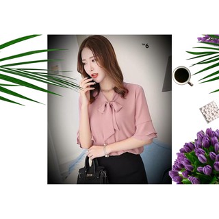 Áo sơ mi cổ thắt nơ tay loe điệu đà