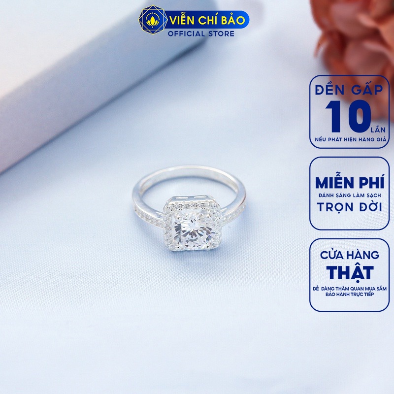 Nhẫn bạc nữ đá vuông lấp lánh chất liệu bạc 925 thời trang phụ kiện trang sức nữ Viễn Chí Bảo N400375e
