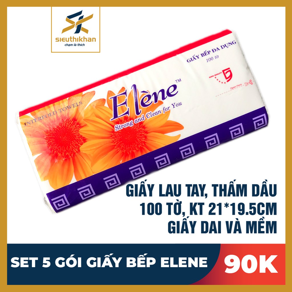 Giấy Bếp Lau Tay, Thấm Dầu Elene - Gói 100 Tờ, 2 Lớp