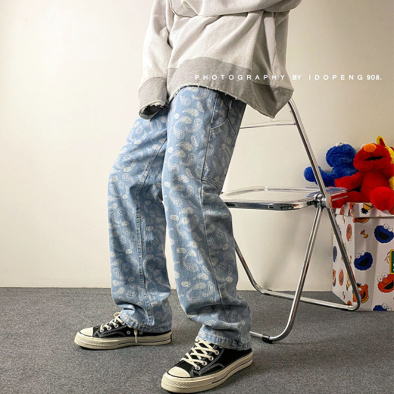 Quần jean đường phố cao của nam giới in thẳng quần ống rộng cổ điển hip hop thời trang dạo phố harajuku quần áo nam jean