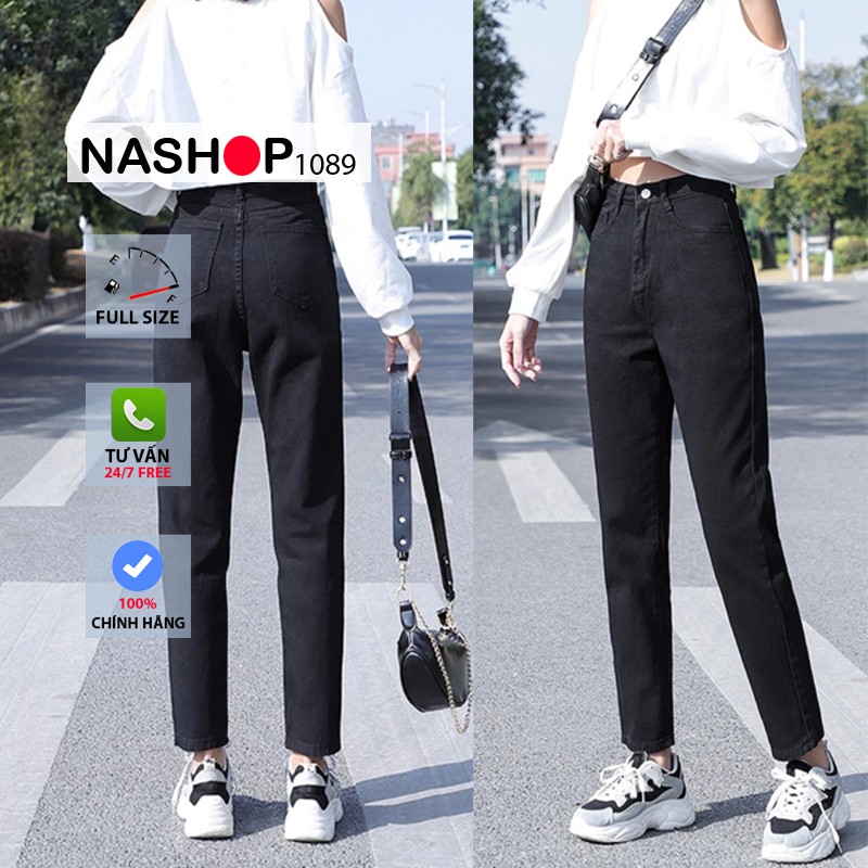 Quần bò baggy nữ đen quần jean baggy nữ quần jeans nữ lưng cao cạp cao 3 size S M L hot năm 2021 nashop 1089 QT11