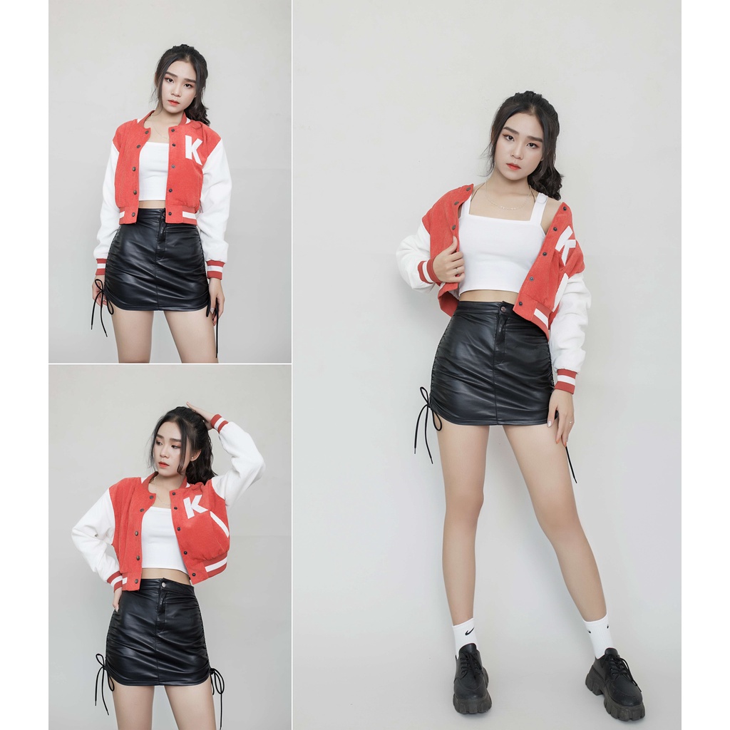 Áo Khoác Croptop Nữ Nhung From - Màu Đỏ