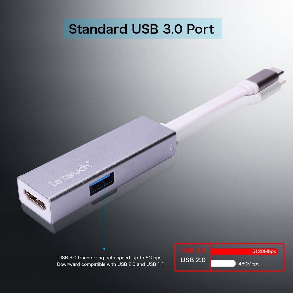 Cáp USB Type C HDMI/USB 3.0 Adapter Hub with Power Delivery Letouch ( xám)