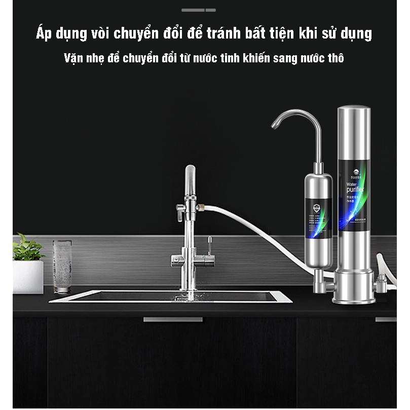 Máy Lọc Nước Inox Tại Vòi Water Purifier 2 Lõi Sứ Than Hoạt Tính Không Dùng Điện Không Nước Thải - Bộ Lọc Nước Sạch HB88