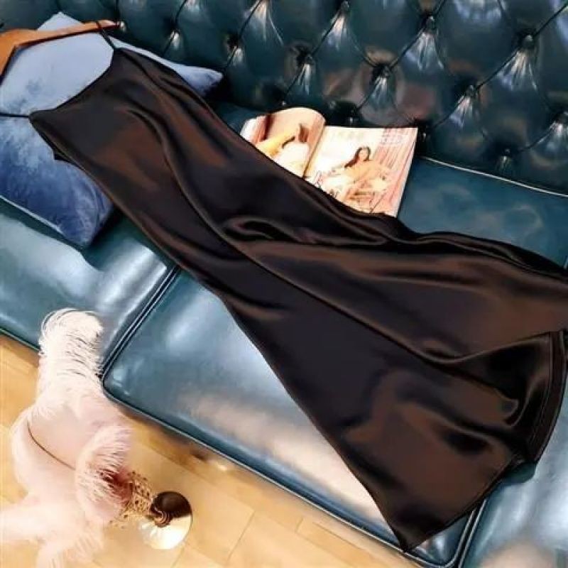 LooseĐầm hai dây vải Satin dáng dài thiết kế trẻ trung cho nữ