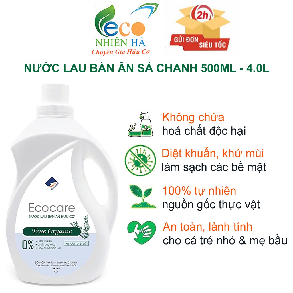 Nước lau bếp ECOCARE tinh dầu sả chanh hữu cơ, nước lau kiếng, lau bàn ăn