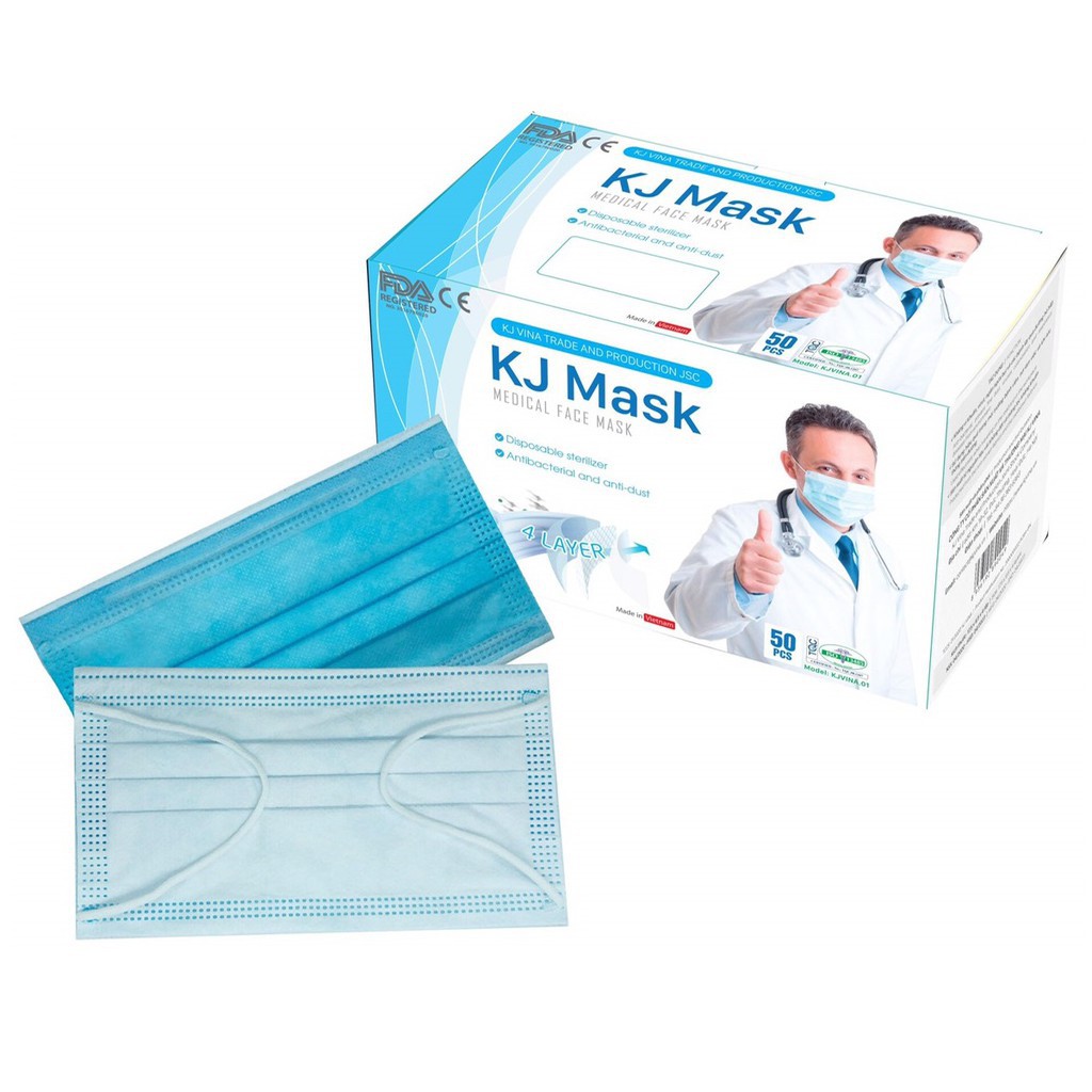 [KJVINA] Khẩu Trang Y Tế 4 Lớp KJMASK Kháng Khuẩn Không mùi -Hộp 50 Cái