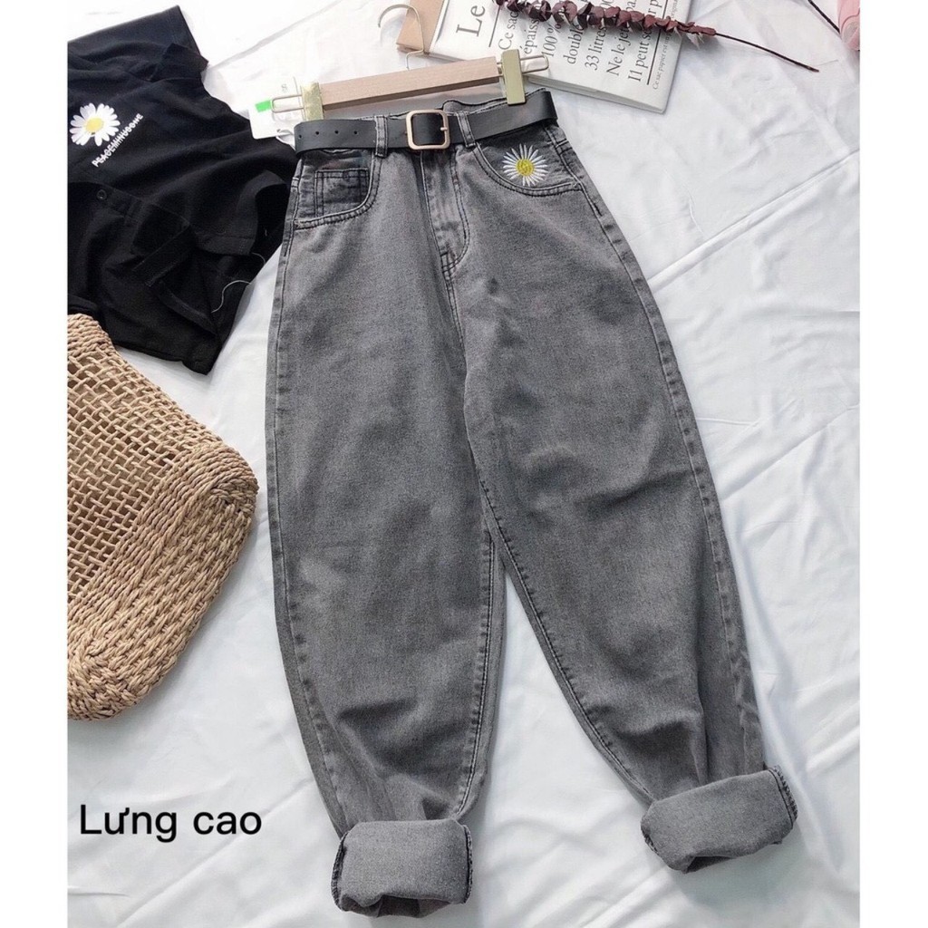 Quần baggy jean nữ trơn,thêu hoa thiết kế đơn giản, dễ mix ,vải denim dày dặn, mang thoái mái,quần jeans Q_boutique | WebRaoVat - webraovat.net.vn